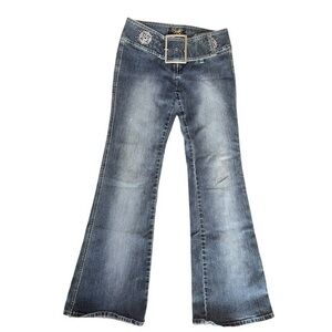 Y2K Angels Low Rise Flare Jeans BELTED Bling 2000s